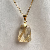 Faceted trapezoid Rutilated Quartz necklace on gold vermeil chain