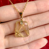 Faceted trapezoid Rutilated Quartz necklace on a gold vermeil chain