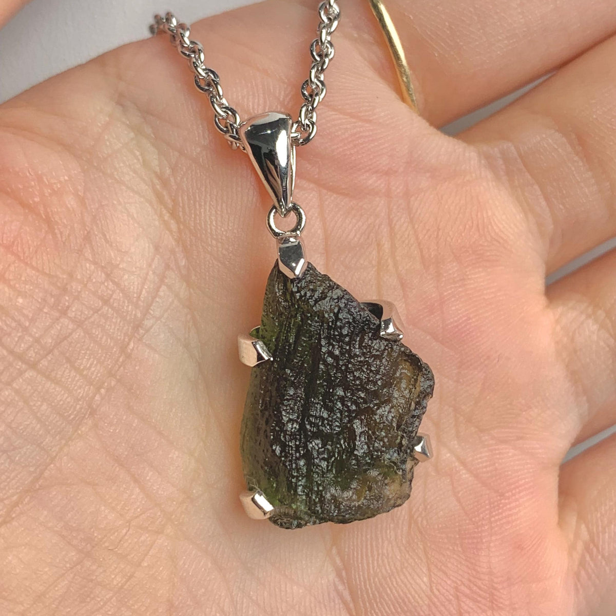 Genuine green moldavite tektite necklace for crystal collectors