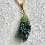 Authentic meteorite impact glass moldavite pendant with gold vermeil chain