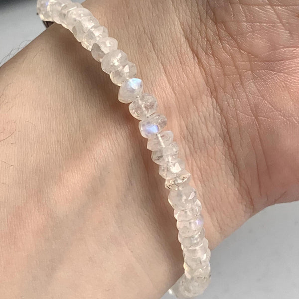 Rainbow blue moonstone bracelet with 5mm faceted rondelle beads