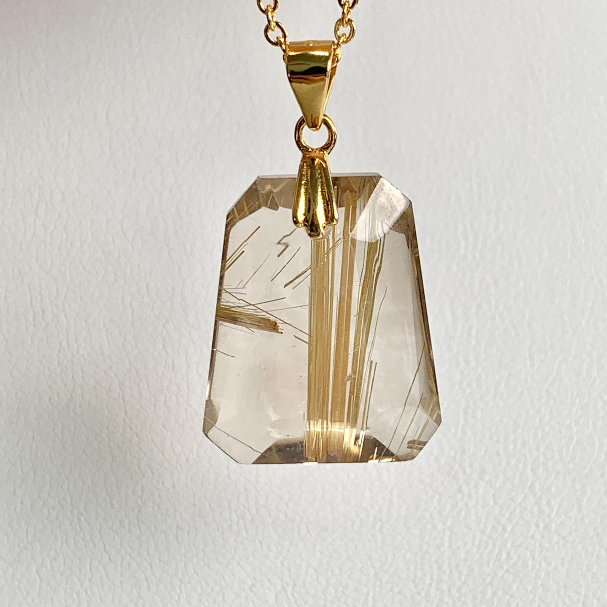 Natural golden Rutilated Quartz gemstone pendant for crystal collectors