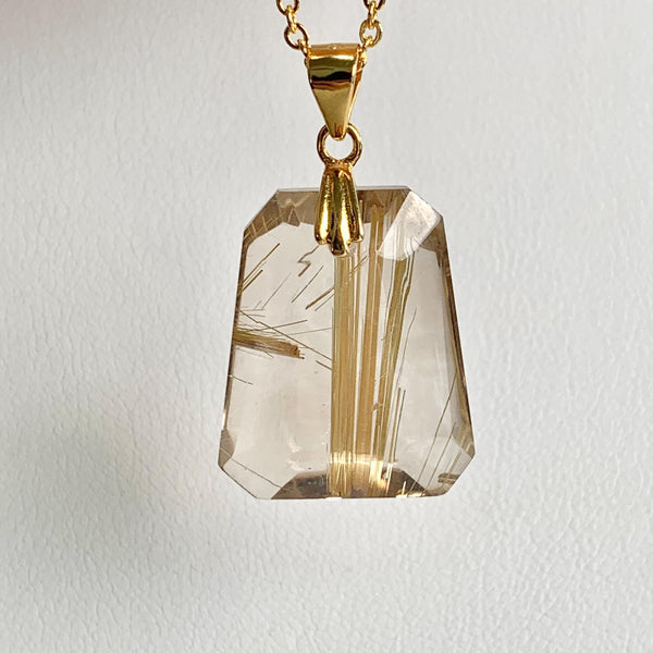 Natural golden Rutilated Quartz gemstone pendant for crystal collectors
