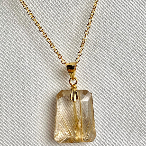 Elegant AAAA Rutilated Quartz gemstone necklace with natural inclusions