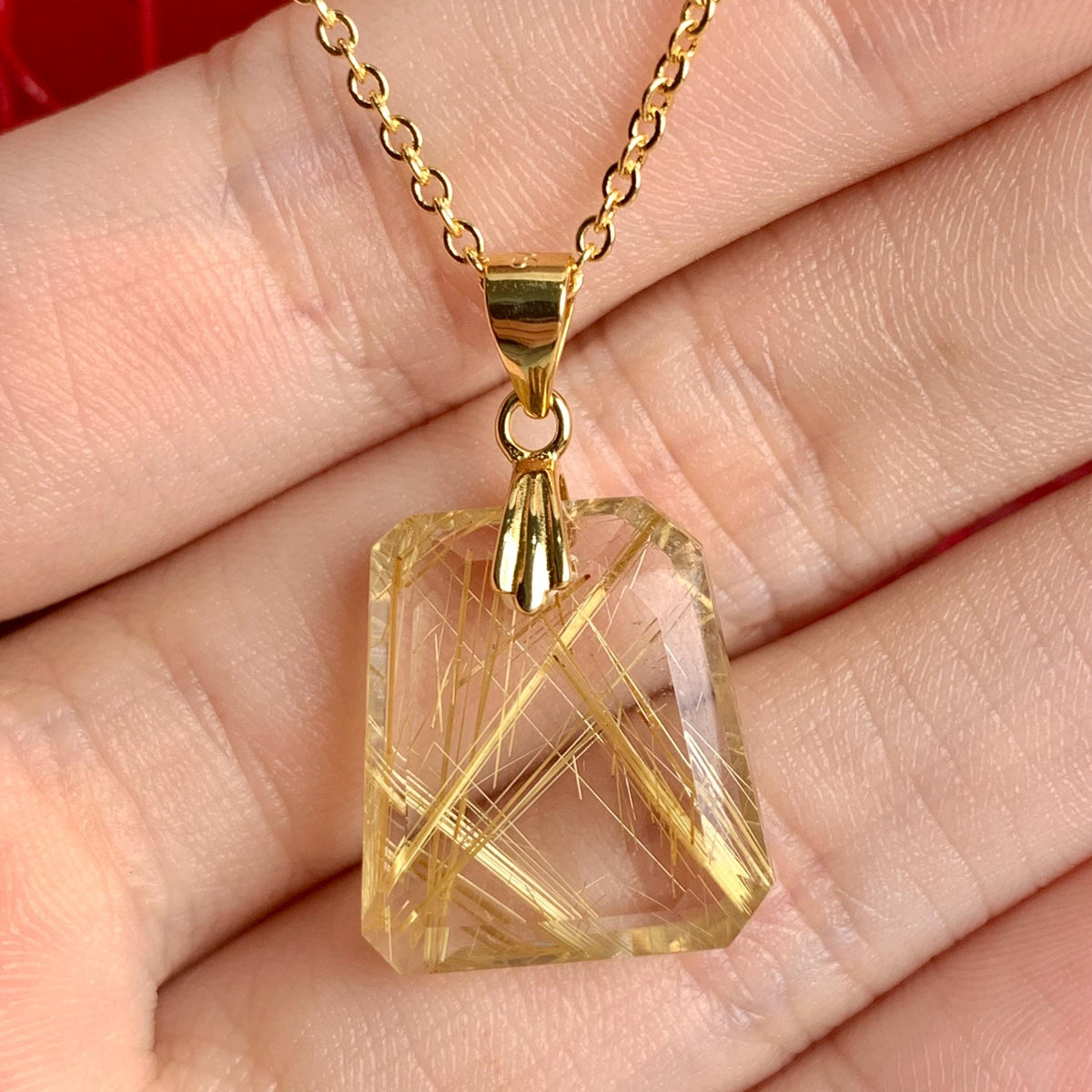 Natural high-clarity Rutilated Quartz pendant with sterling silver chain
