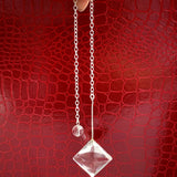 AAAA flawless clear quartz pendulum with a faceted design hanging from an 8-inch sterling silver chain.