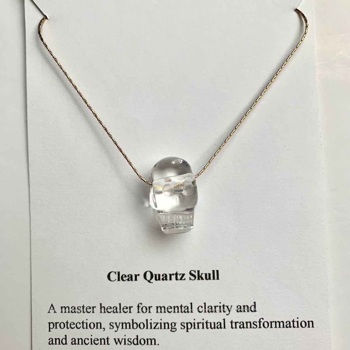 Clear Quartz Skull Pendant Necklace - Carved Crystal Gemstone Charm