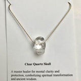 Clear Quartz Skull Pendant Necklace - Carved Crystal Gemstone Charm