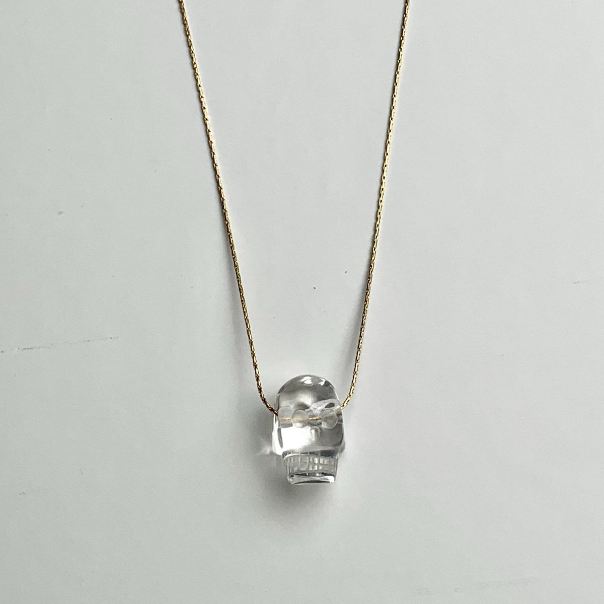 Clear Quartz Skull Pendant Necklace - Carved Crystal Gemstone Charm