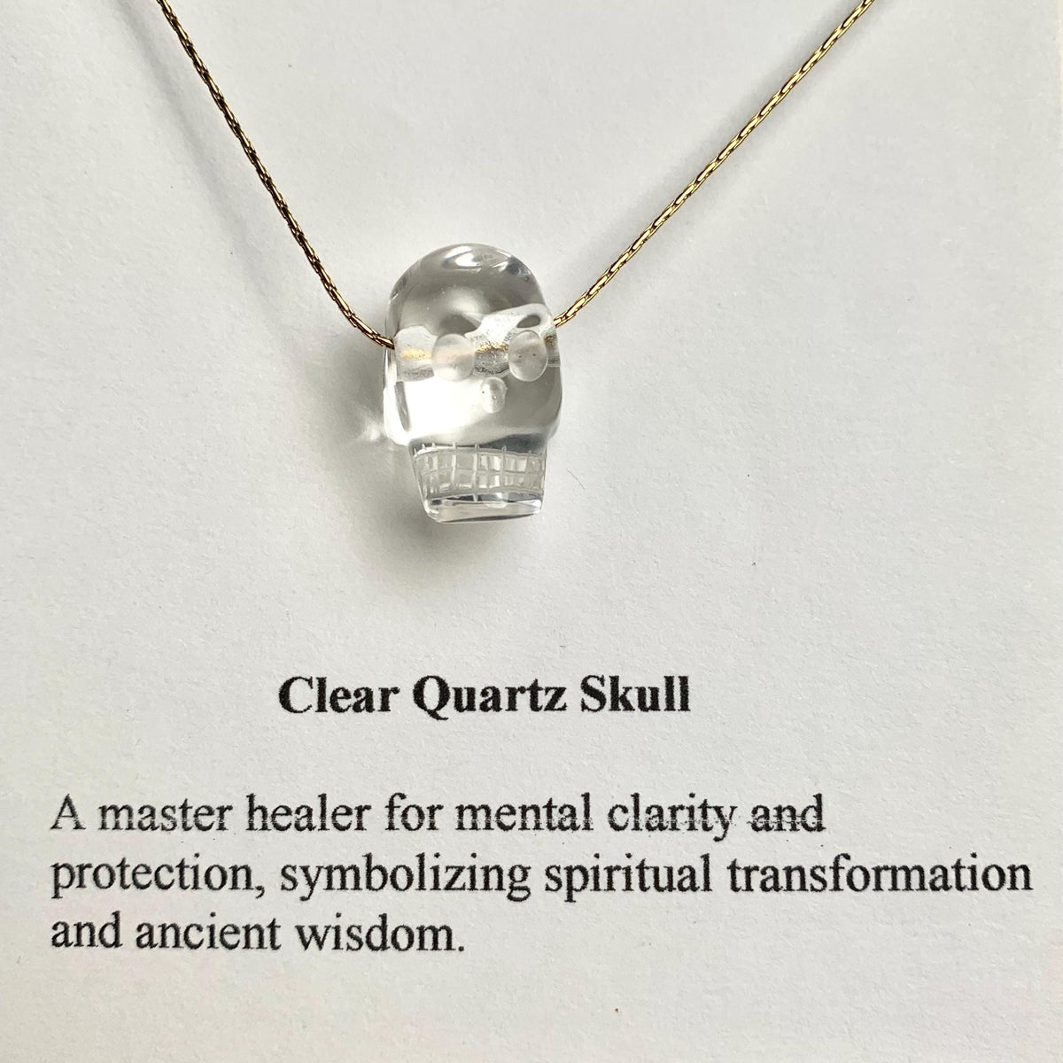 Clear Quartz Skull Pendant Necklace - Carved Crystal Gemstone Charm