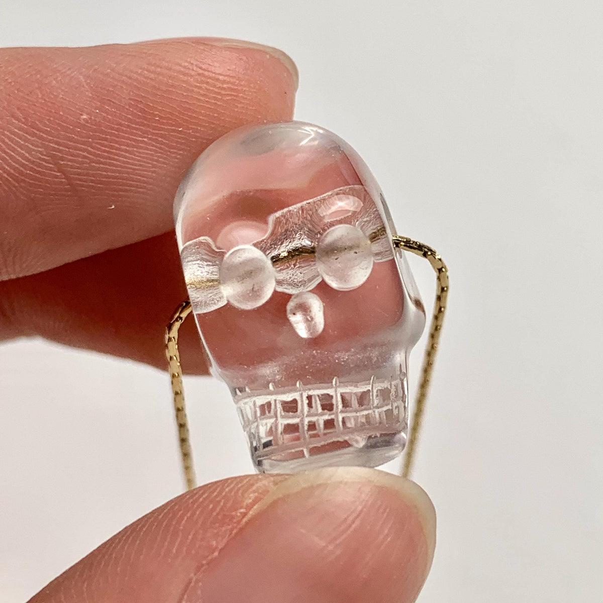 Clear Quartz Skull Pendant Necklace - Carved Crystal Gemstone Charm