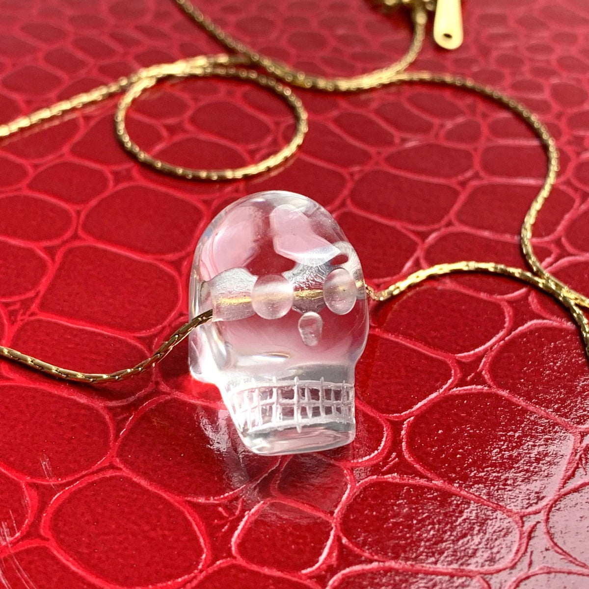 Clear Quartz Skull Pendant Necklace - Carved Crystal Gemstone Charm