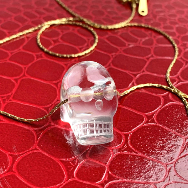 Clear Quartz Skull Pendant Necklace - Carved Crystal Gemstone Charm