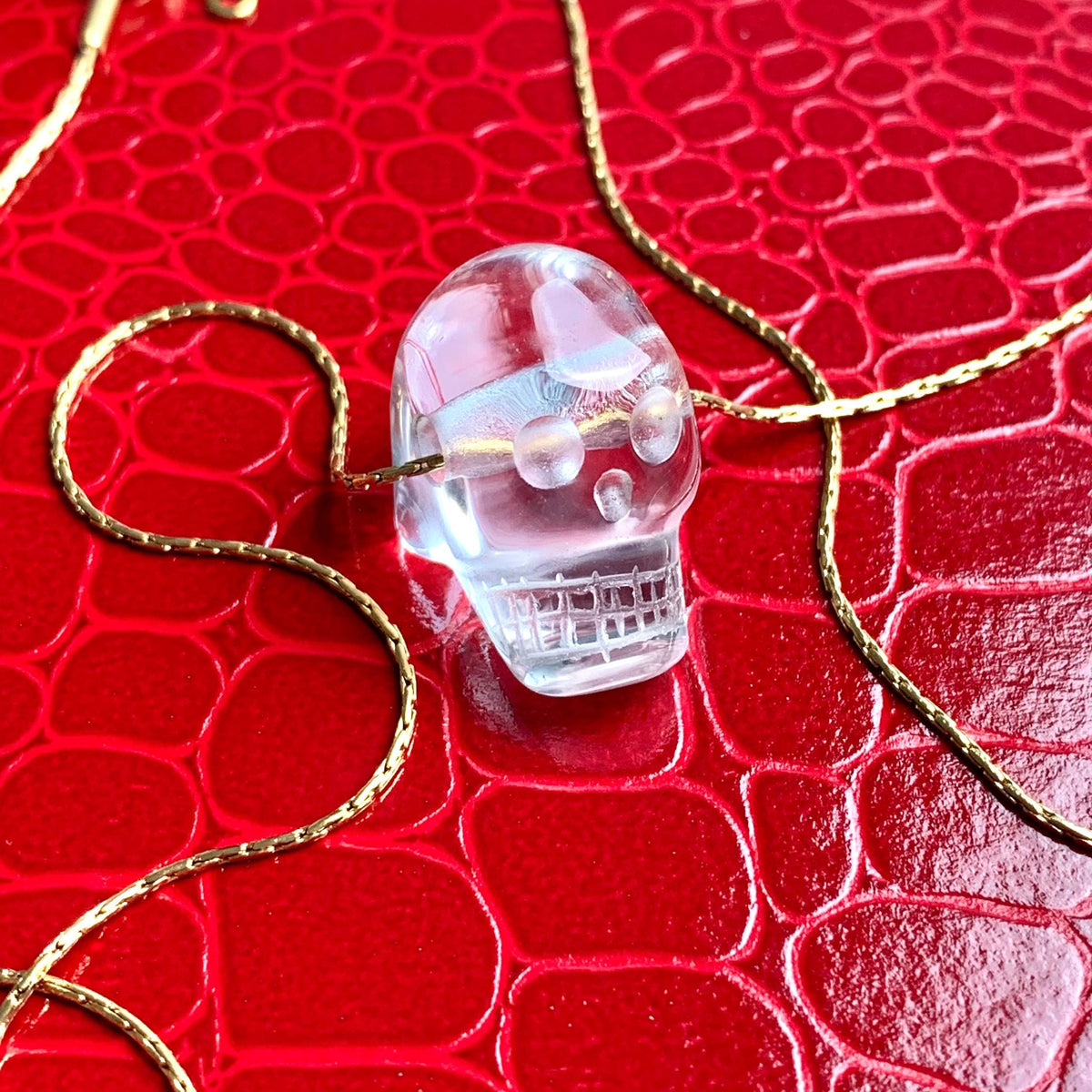 Clear Quartz Skull Pendant Necklace - Carved Crystal Gemstone Charm