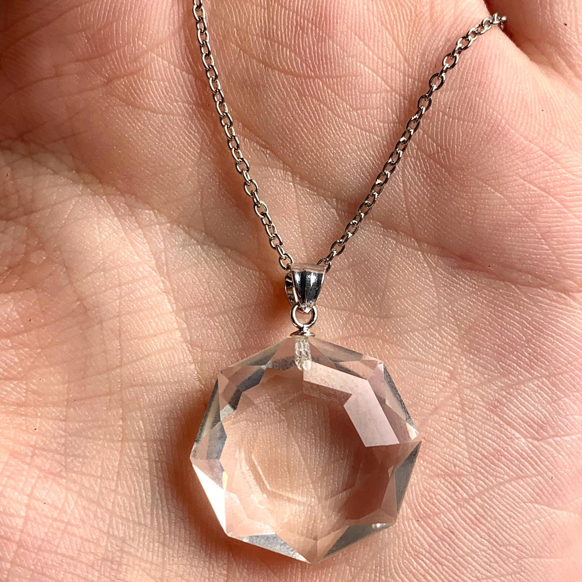 AAAA clear quartz faceted octagon pendant necklace on sterling silver chain