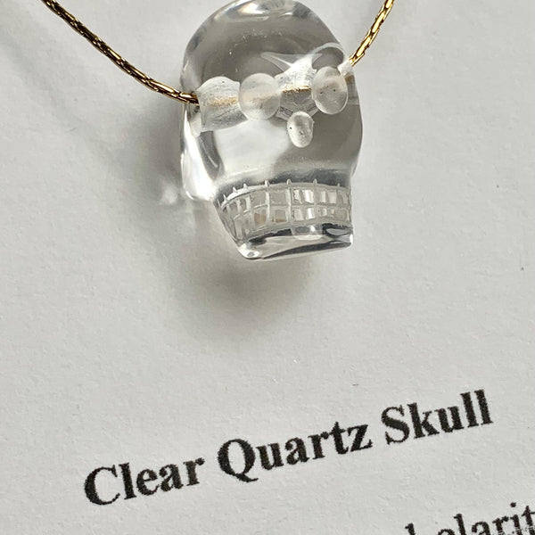 Clear Quartz Skull Pendant Necklace - Carved Crystal Gemstone Charm