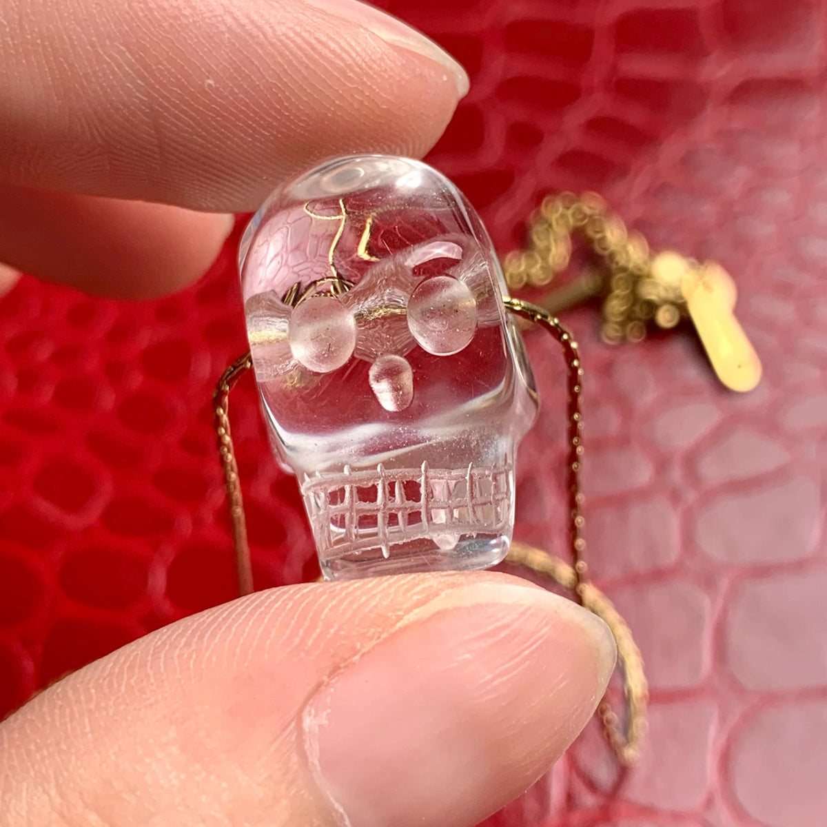 Clear Quartz Skull Pendant Necklace - Carved Crystal Gemstone Charm