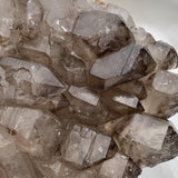 Off-center smoky quartz gwindel cluster, complex network of double terminated smoky quartz crystals and facets