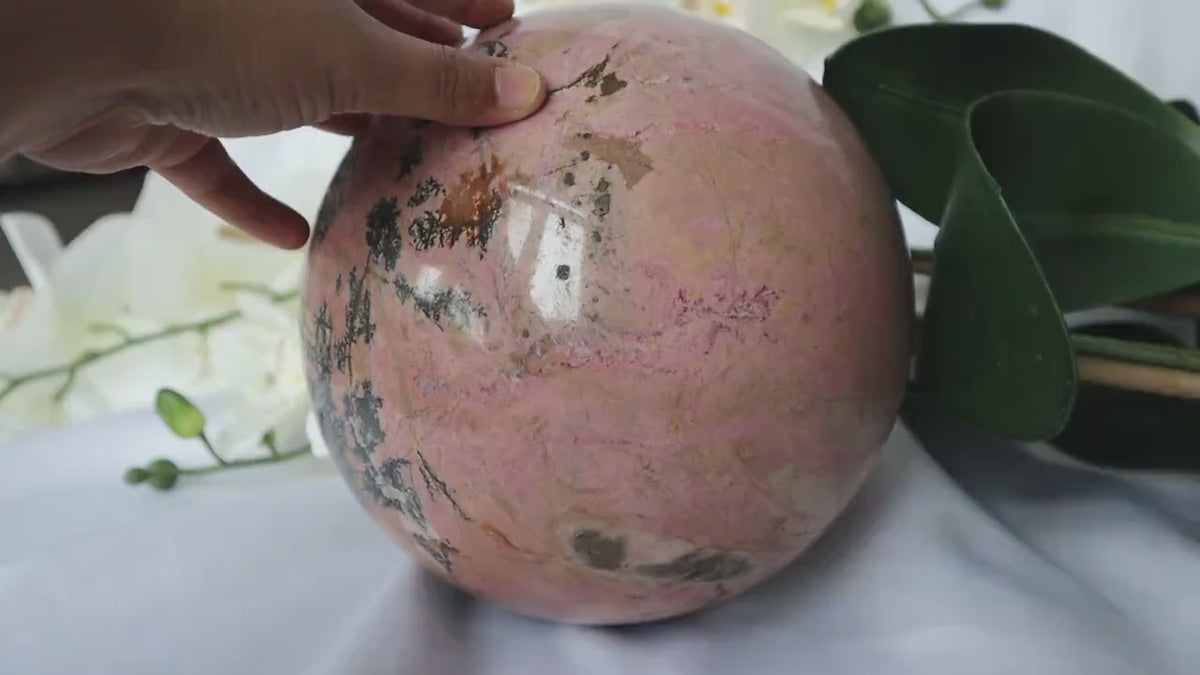Extra Large Pink Rhodonite Sphere (7 inches, 22 lbs)