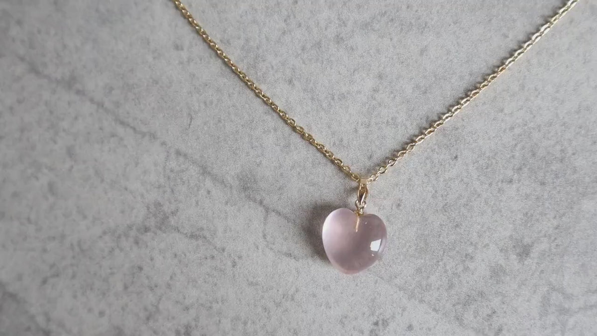 Star Rose Quartz Heart Necklace, Ice Quartz Pendant, Gold