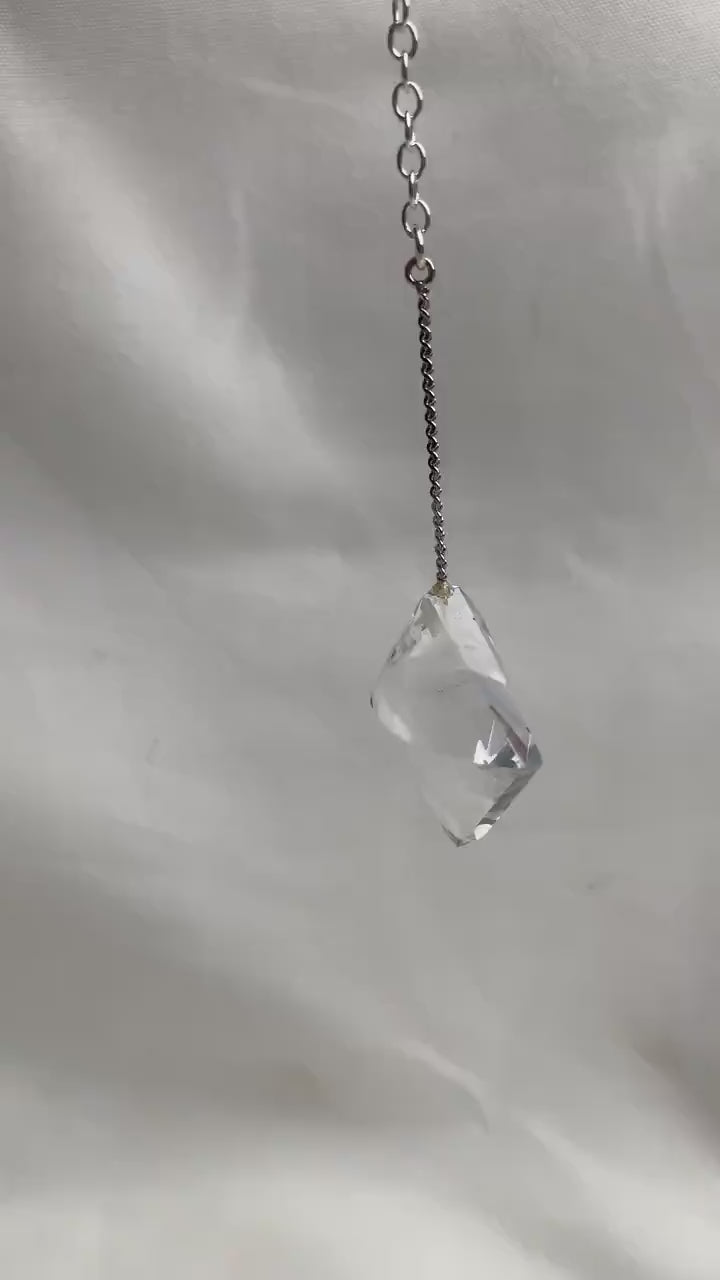 Clear Quartz Pendulum for Dowsing | AAAA Flawless Gem Quality Faceted Crystal Divination Tool with 8 Inch Sterling Silver Chain