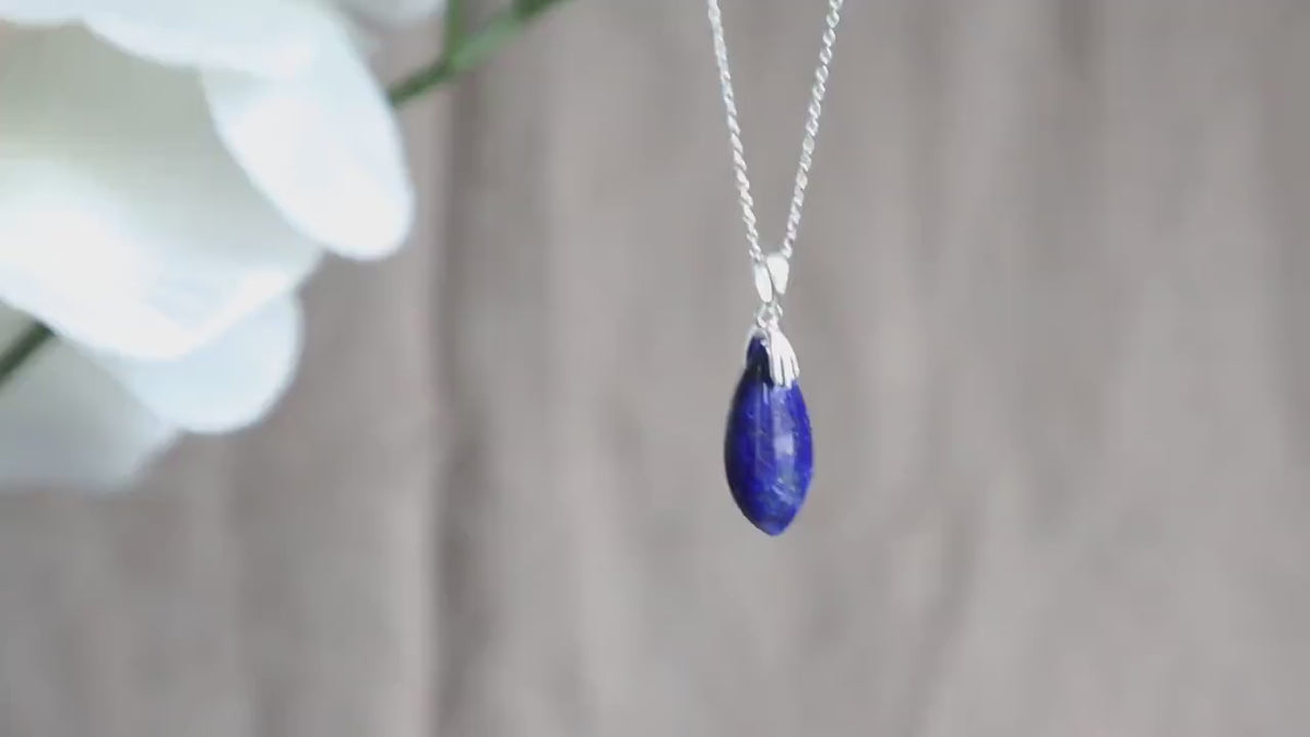 Lapis Pendant Necklace Sterling Silver Throat Chakra