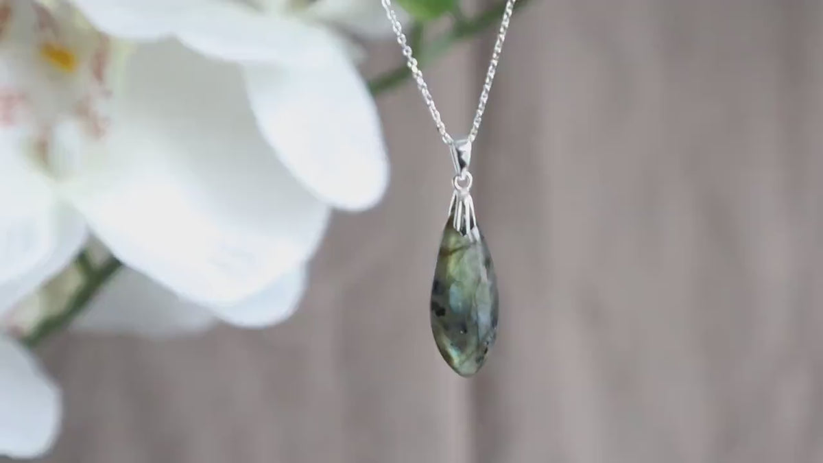 Labradorite Pendant Necklace Sterling Silver