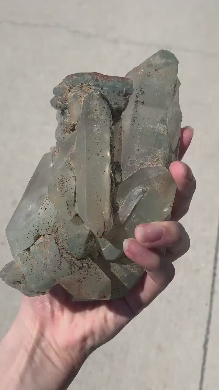 Himalayan Chlorite Quartz Cluster: Etched Green Crystal Specimen (171mm)