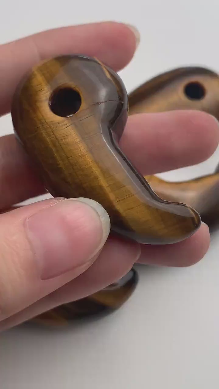Tiger Eye Magatama 50mm Gemstone Carving, Golden Quartz Pendant