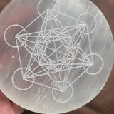 Selenite Charging Plate, Metatron Cube Flower of Life Grid, 4 Inch Crystal Cleanser, C1