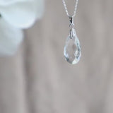 Clear Quartz Teardrop Pendant Necklace | Sterling Silver or Gold Vermeil