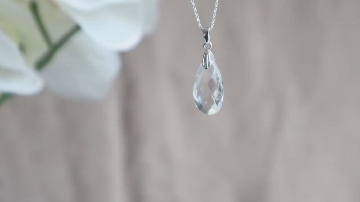 Clear Quartz Teardrop Pendant Necklace | Sterling Silver or Gold Vermeil