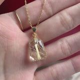 Rutilated Quartz Pendant Necklace, Faceted Trapezoid Golden Needle Crystal Jewelry, RQ1