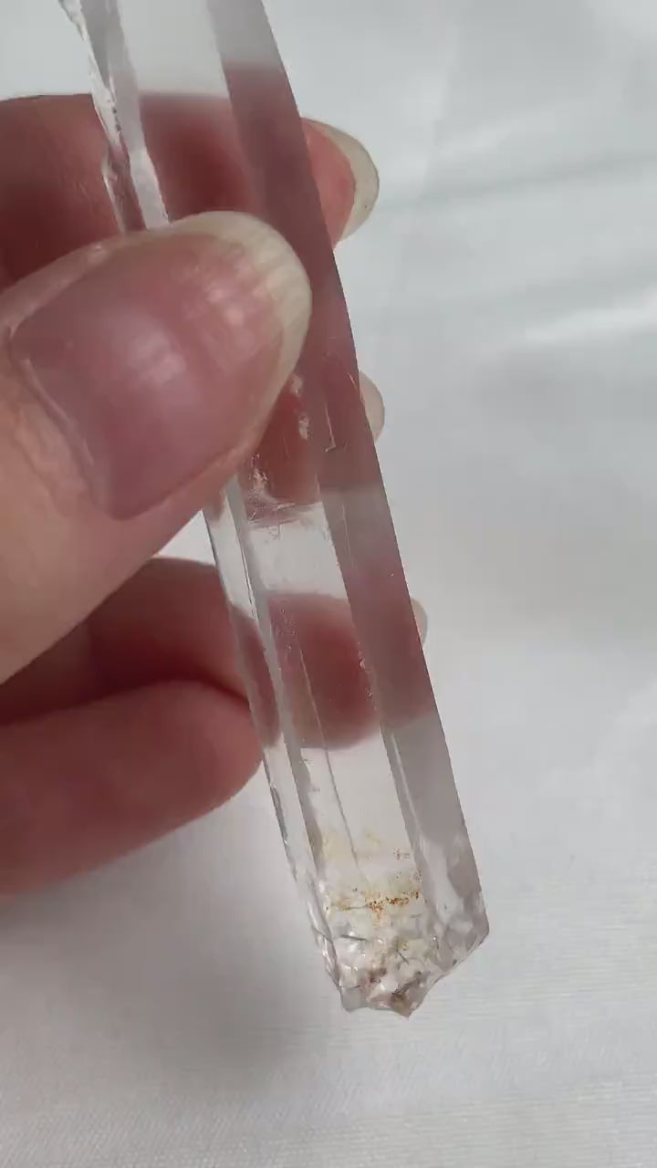 Clear Quartz Laser Point Crystal High Clarity Slim Wand with Subtle Etching, A11