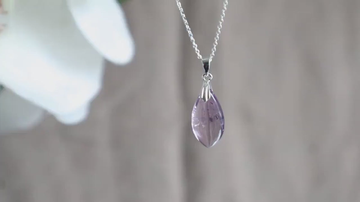 Amethyst Pendant Necklace Sterling Silver | Healing Crystal Jewelry | February Birthstone Gift
