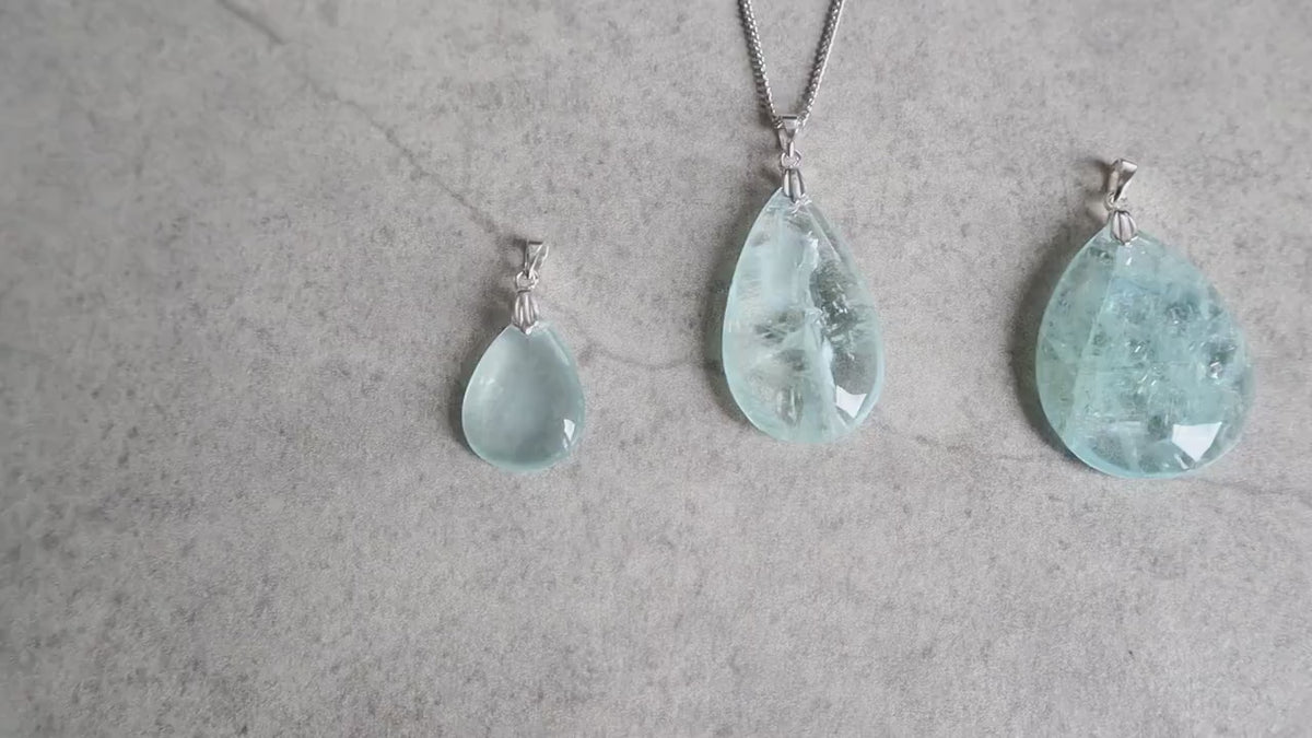 Aquamarine Pendant Necklace Sterling Silver