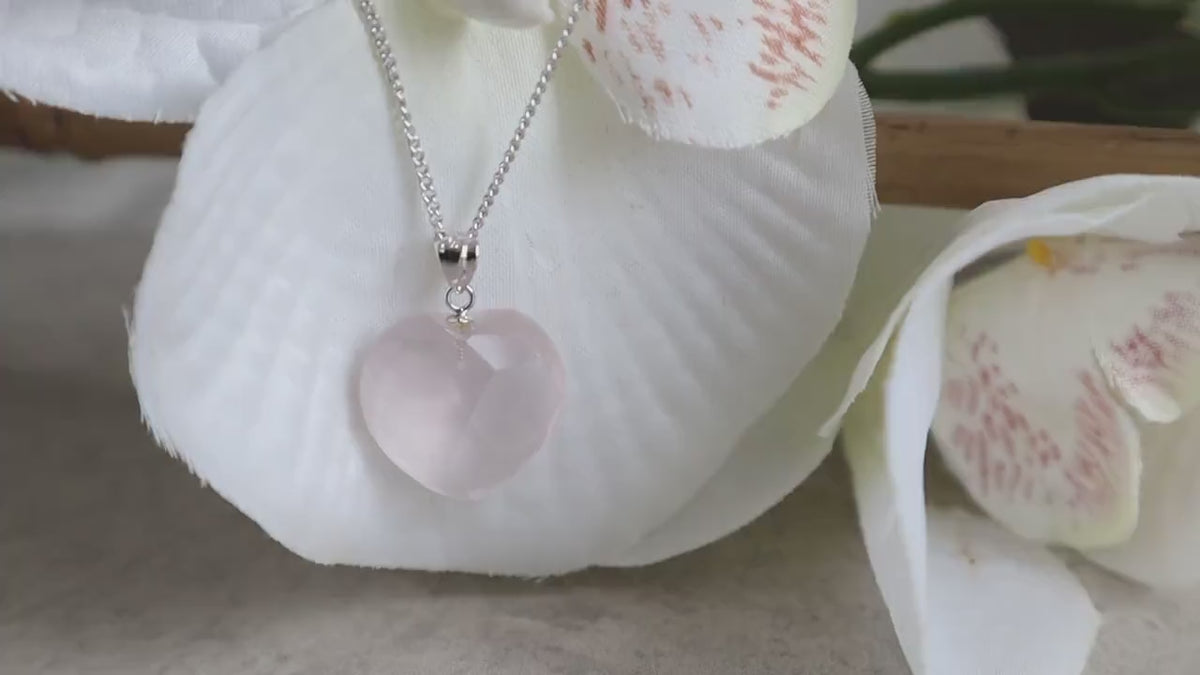 Rose Quartz Heart Pendant Necklace | Sterling Silver, Love & Healing