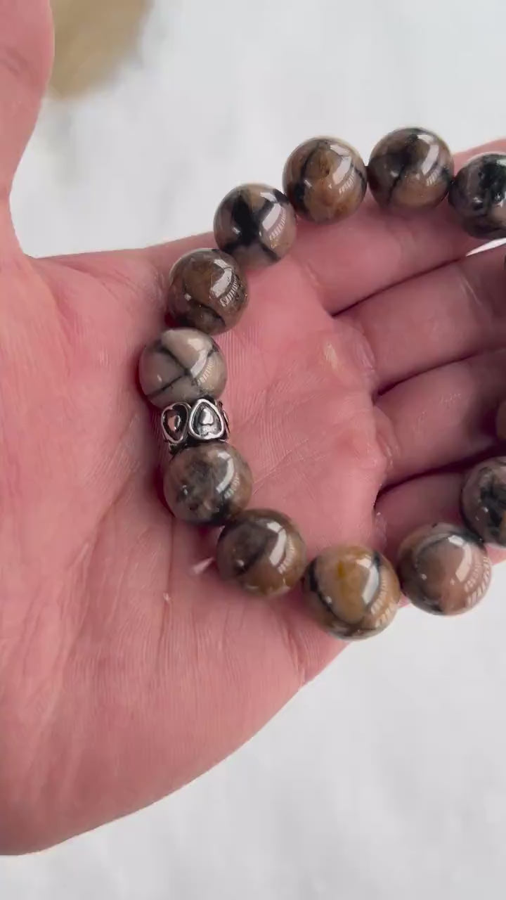 Chiastolite Bracelet 14mm Natural Cross Stone