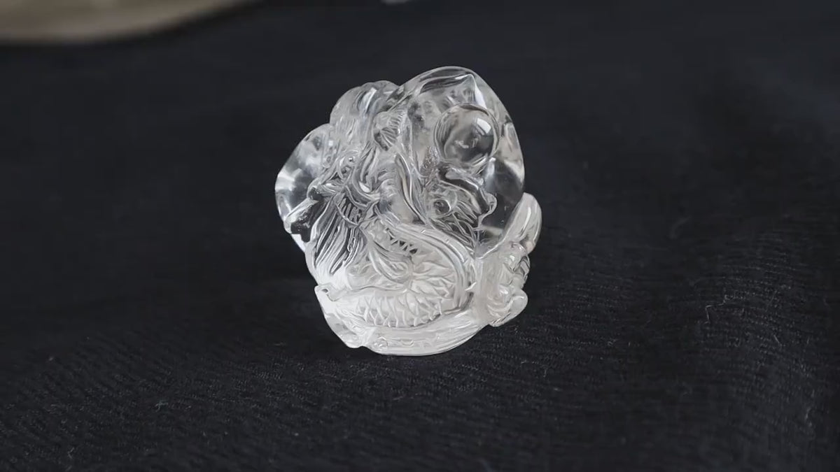 Hand Carved Quartz Crystal Dragon: Feng Shui Decor Gift