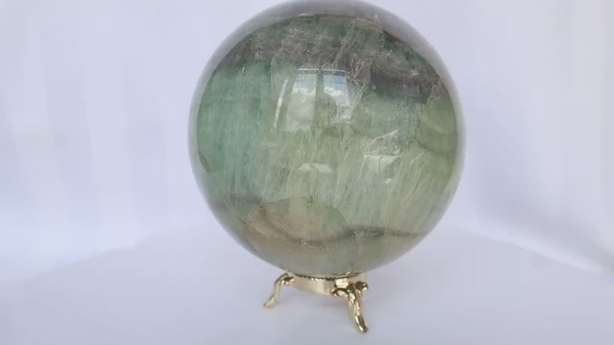 Silky Fluorite Sphere 4 inches, Reiki Meditation Healing Crystal Gift, FL 3