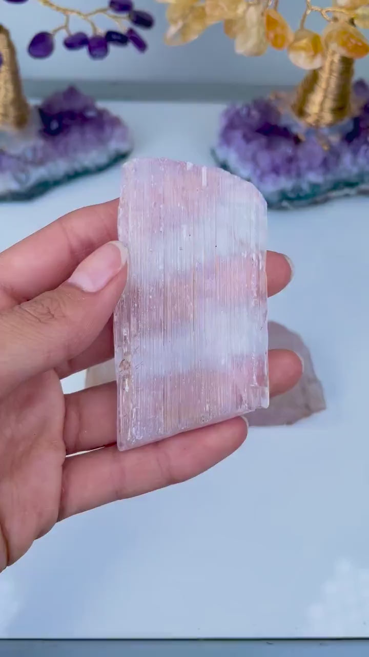 Etched Kunzite Crystal Specimen: Pink Healing Stone, Collector Mineral