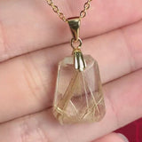Rutilated Quartz Pendant Necklace AAAA Golden Rutile Faceted Gold Vermeil or Sterling Silver, RQ8