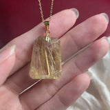 Rutilated Quartz Pendant Necklace, Golden Needle Crystal, Faceted Trapezoid Jewelry, RQ5