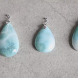 Larimar Pendant Necklace Sterling Silver Genuine Dominican Republic Larimar Calming Emotional Healing
