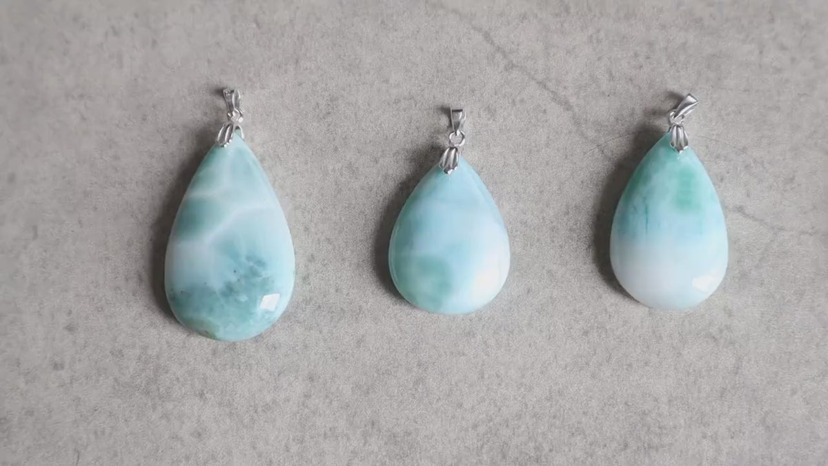 Larimar Pendant Necklace Sterling Silver Genuine Dominican Republic Larimar Calming Emotional Healing