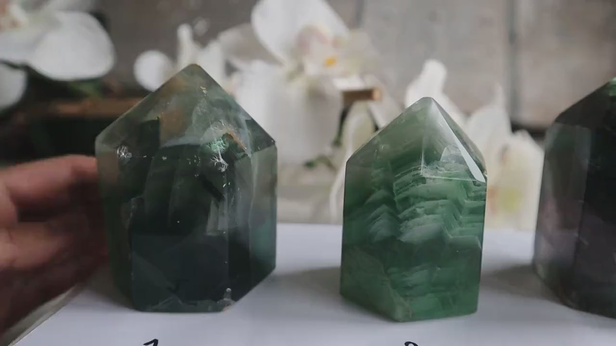 Feather Fluorite Tower Crystal for Focus, Energy Balance & Intuition, FTA