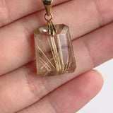 Rutilated Quartz Pendant Necklace High Quality AAAA Golden Rutile Gold Vermeil or Sterling Silver, RQ7