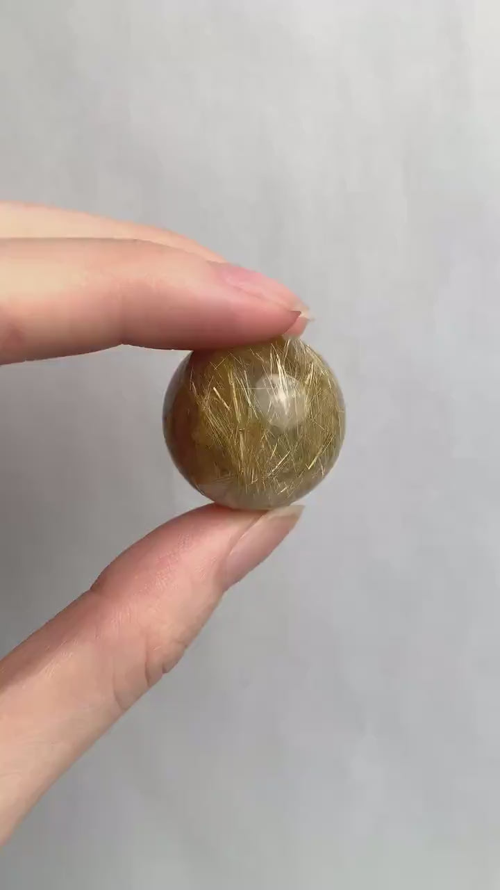 Rutilated Quartz Sphere, Golden Rutile Crystal Ball, 25mm Healing Crystal Gift, RQS6