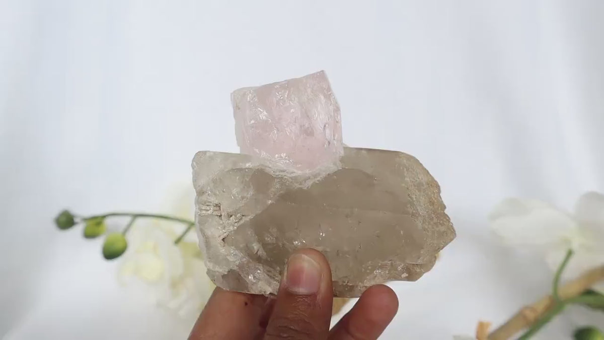 Large Pink Morganite Crystal Specimen on Quartz matrix 3.3 inch