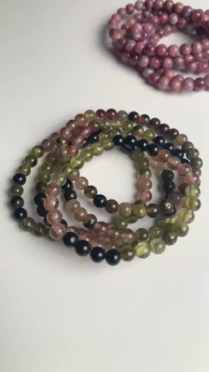 Tourmaline Bracelet: Multicolor and Pink Rubellite Crystal Gemstone Beaded Jewelry